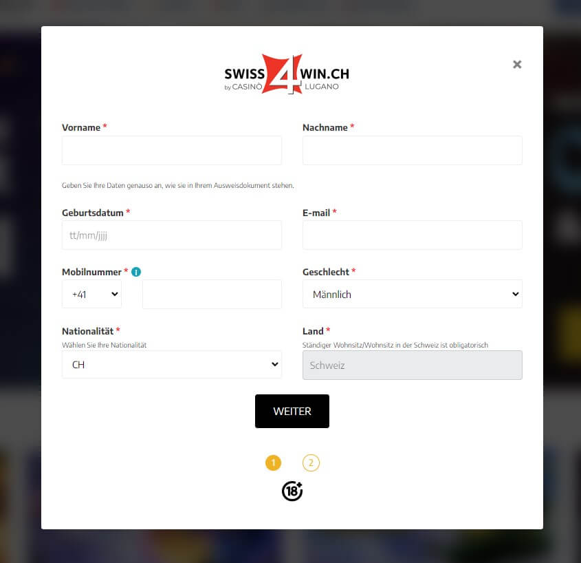 Die Registrierung bei Swiss4Win Casino ist nicht schwer