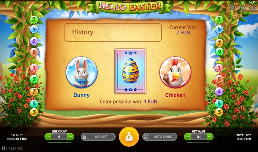 Beim Hello Easter Spielautomaten können Sie Ihre Gewinne erneut aufs Spiel setzen