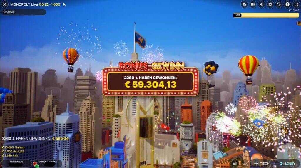 Bei Monopoly Live können Sie bis zu 500.000 CHF gewinnen