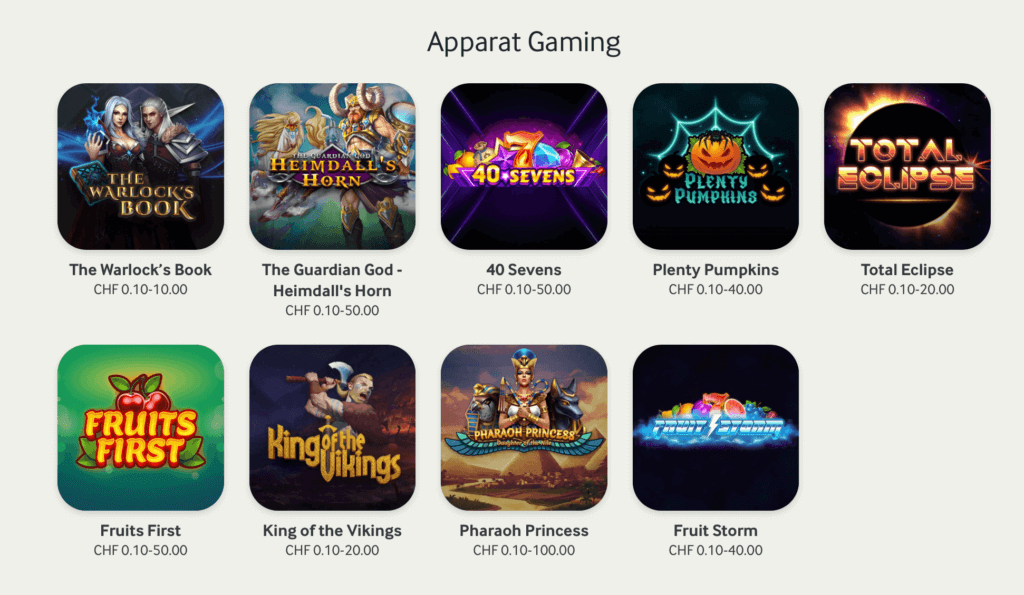 Spiele von Apparat Gaming bei mycasino.ch