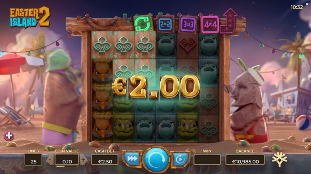 Mindestens drei gleiche Symbole auf einer Gewinnlinie sorgen beim Easter Island 2 Slot für einen Gewinn