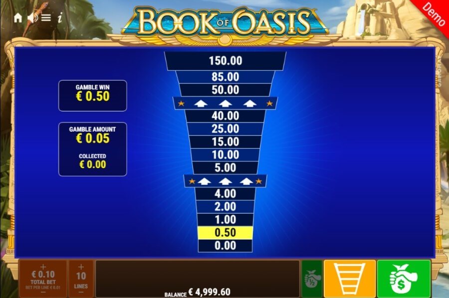 Der Book of Oasis Spielautomat hat eine Risikoleiter